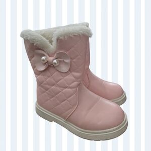 Elegant Pink Quilted Winter Boots with Bow